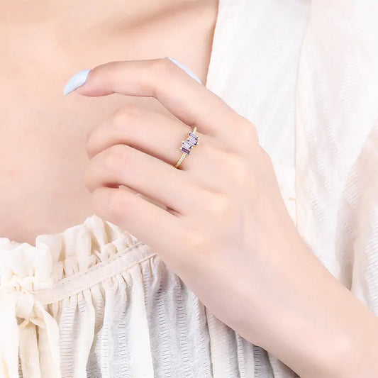 Baguette Small Amethyst  Unique Ring
